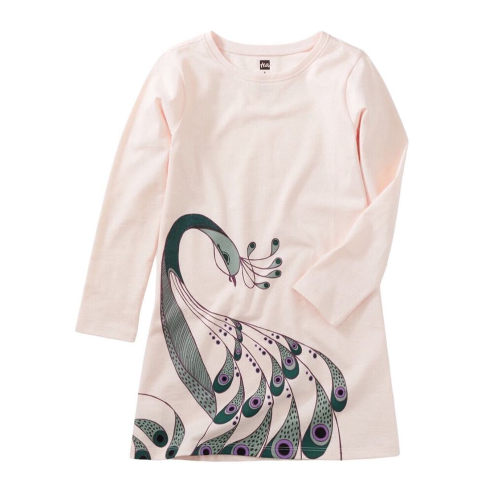 Tea Collection NWT Pink T-Shirt Dress. Peacock. Size 6.